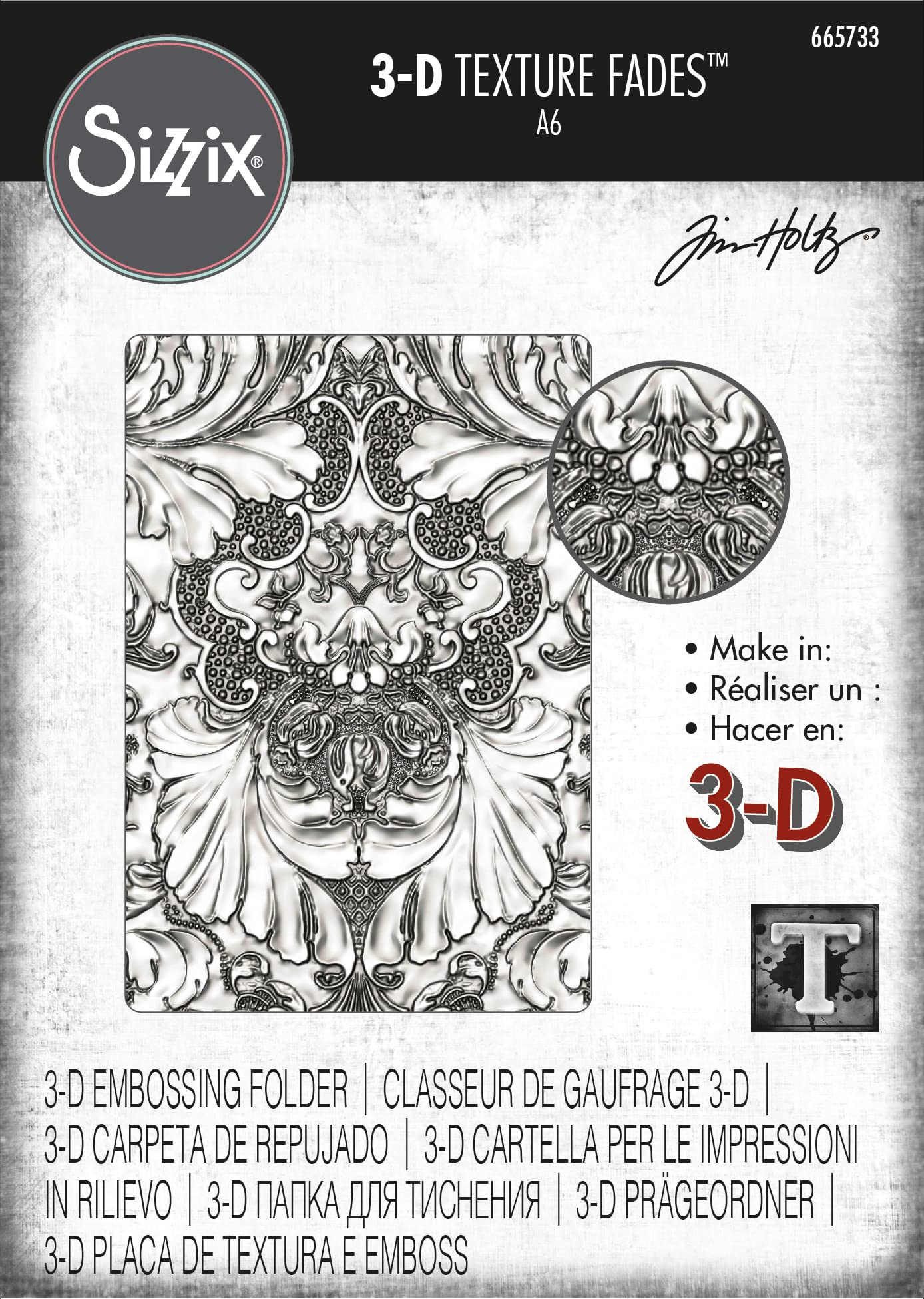 Sizzix 3-D Texture Fades Embossing Folder Damask by Tim Holtz, 665733 - Image 3