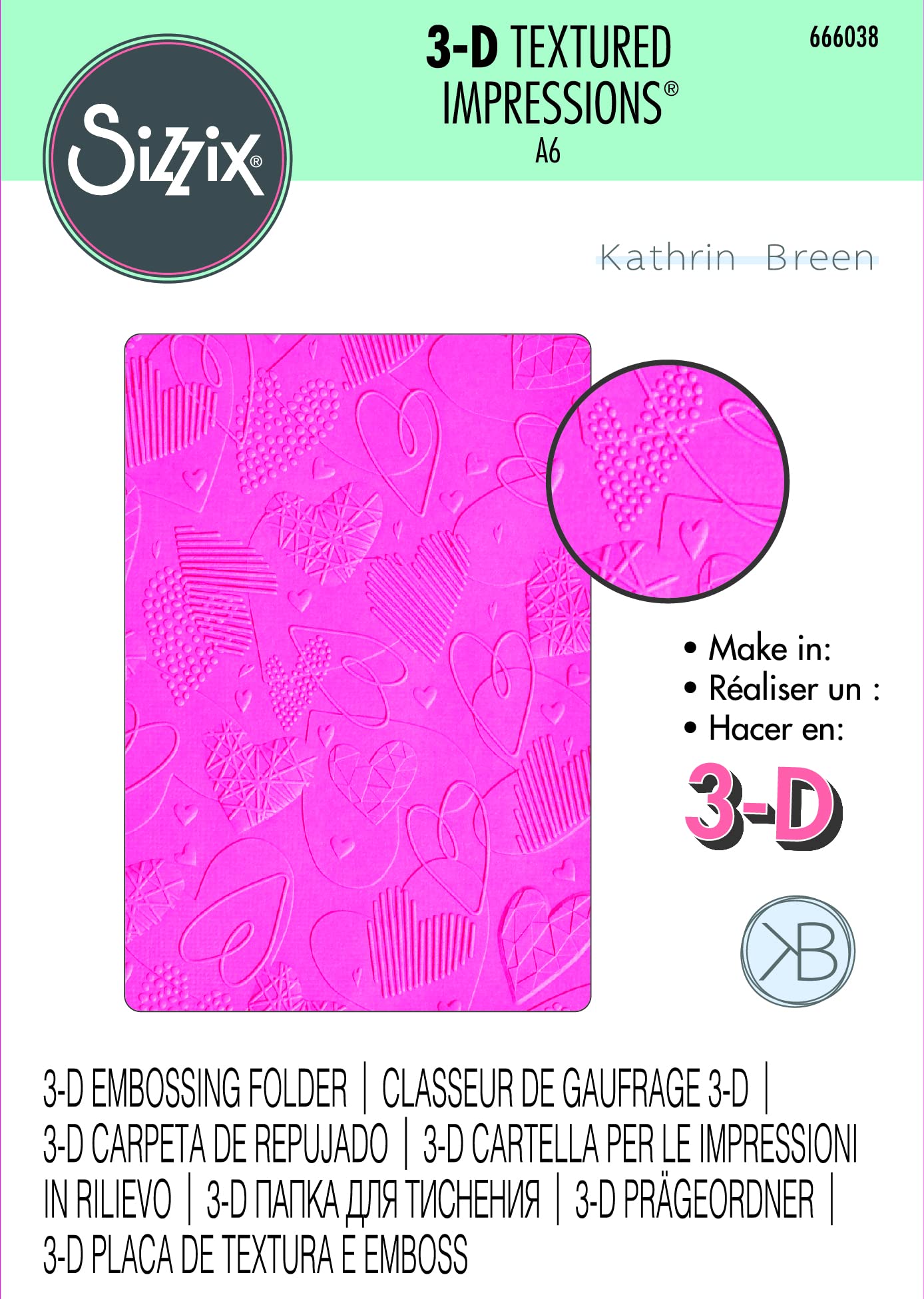 Sizzix 3-D Textured Impressions Embossing Folder Mark Making Hearts by Kath Breen | 666038 | Chapter 4 2022 - Image 3