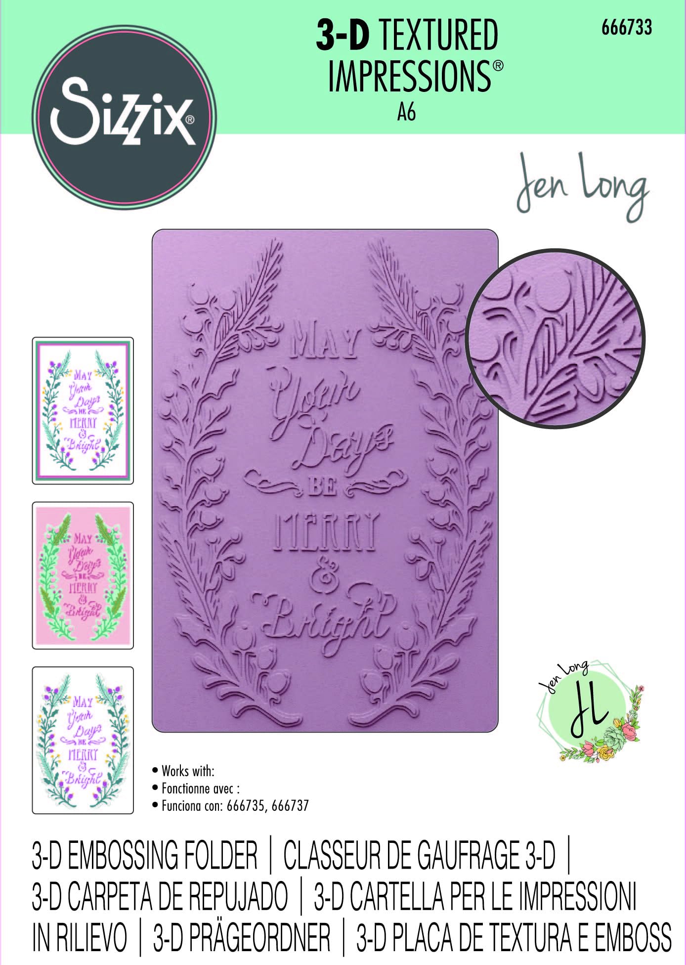 Sizzix 3-D Textured Impressions Embossing Folder Merry & Bright by Jen Long - Image 3