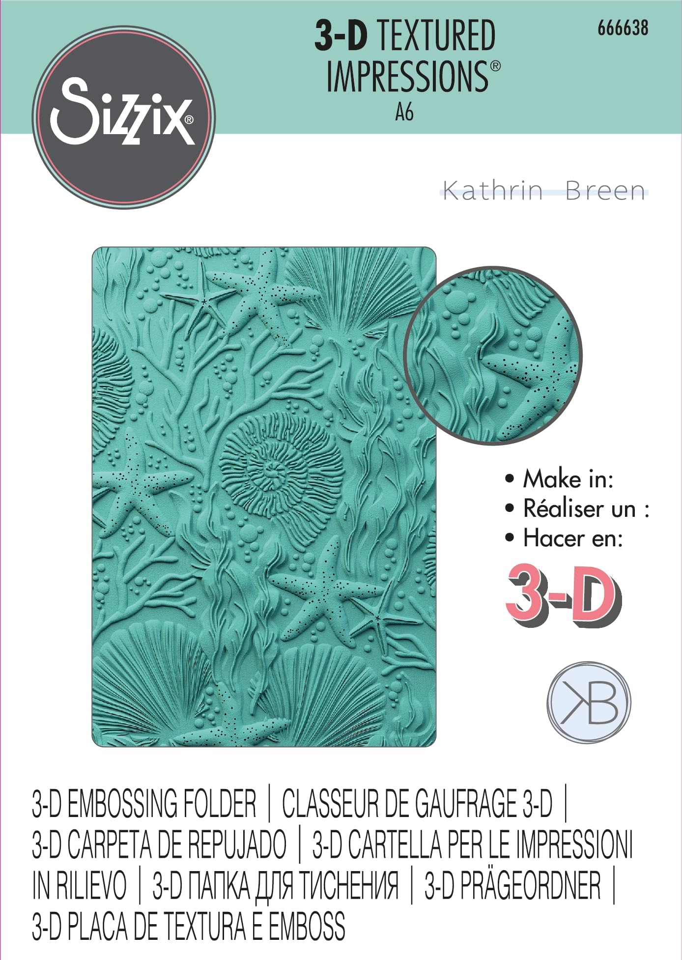 Sizzix 3-D Textured Impressions Embossing Folder Under The Sea by Kath Breen, One Size, Multicolor - Image 3