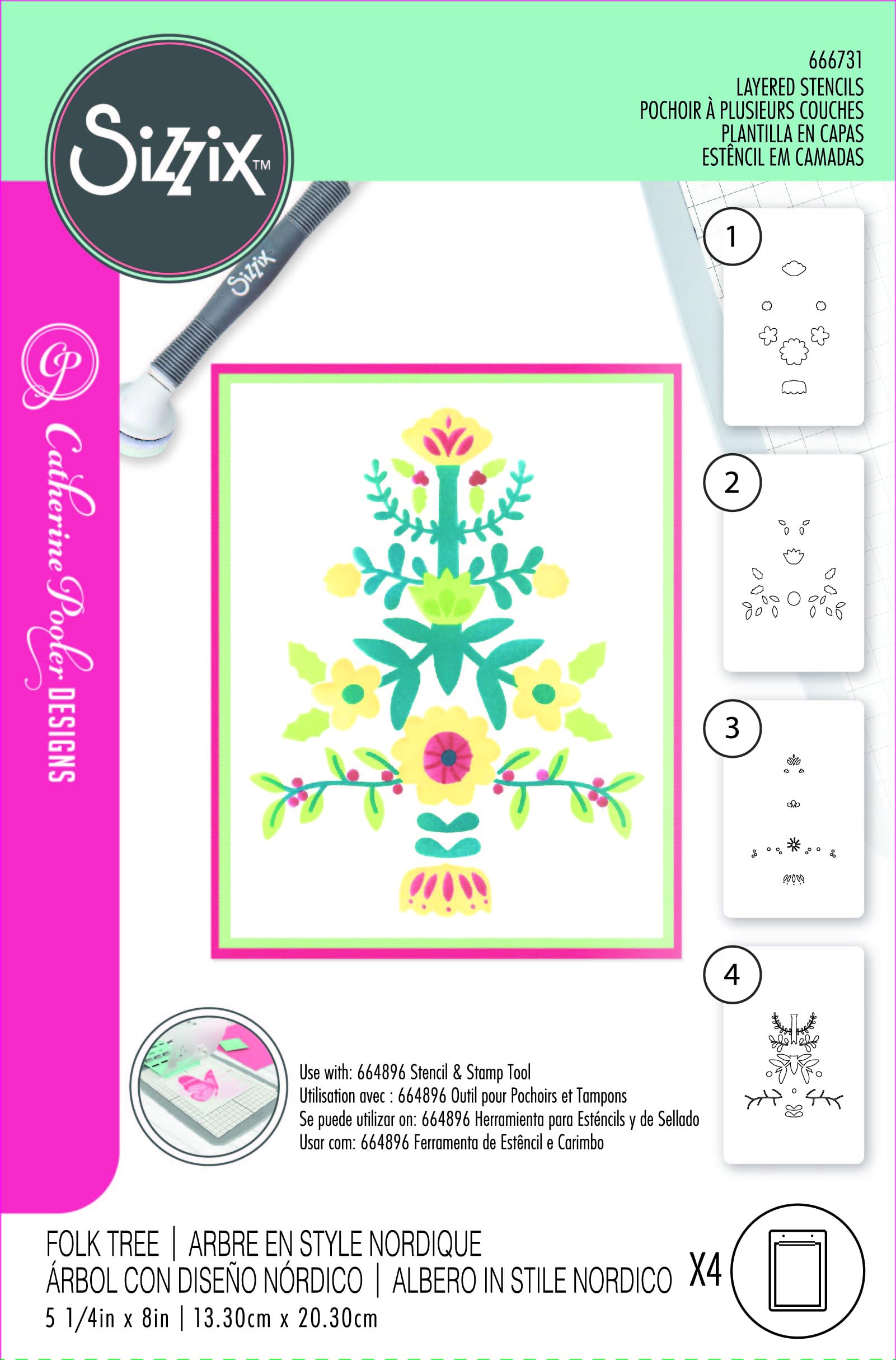 Sizzix A6 Layered Stencils Folk Tree by Catherine Pooler - Image 3