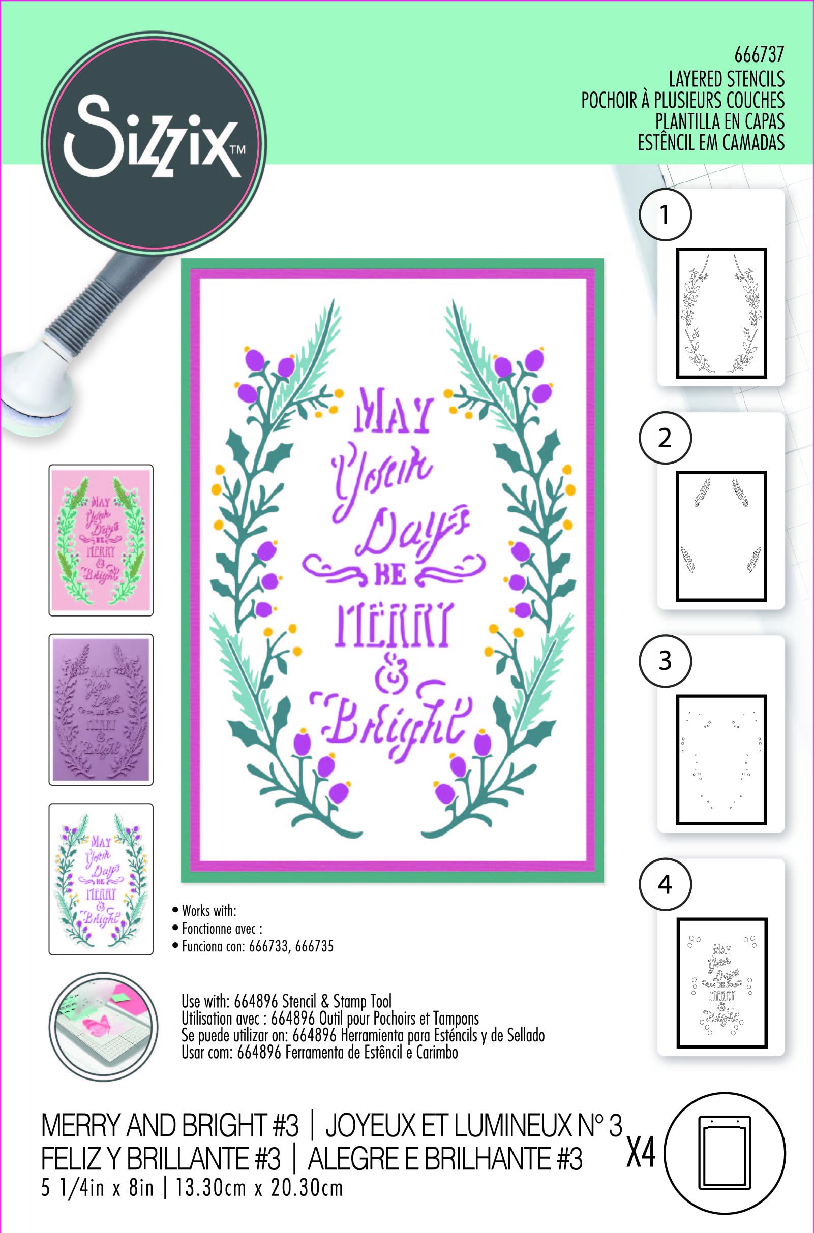 Sizzix A6 Layered Stencils Merry & Bright #3 by Jen Long - Image 3
