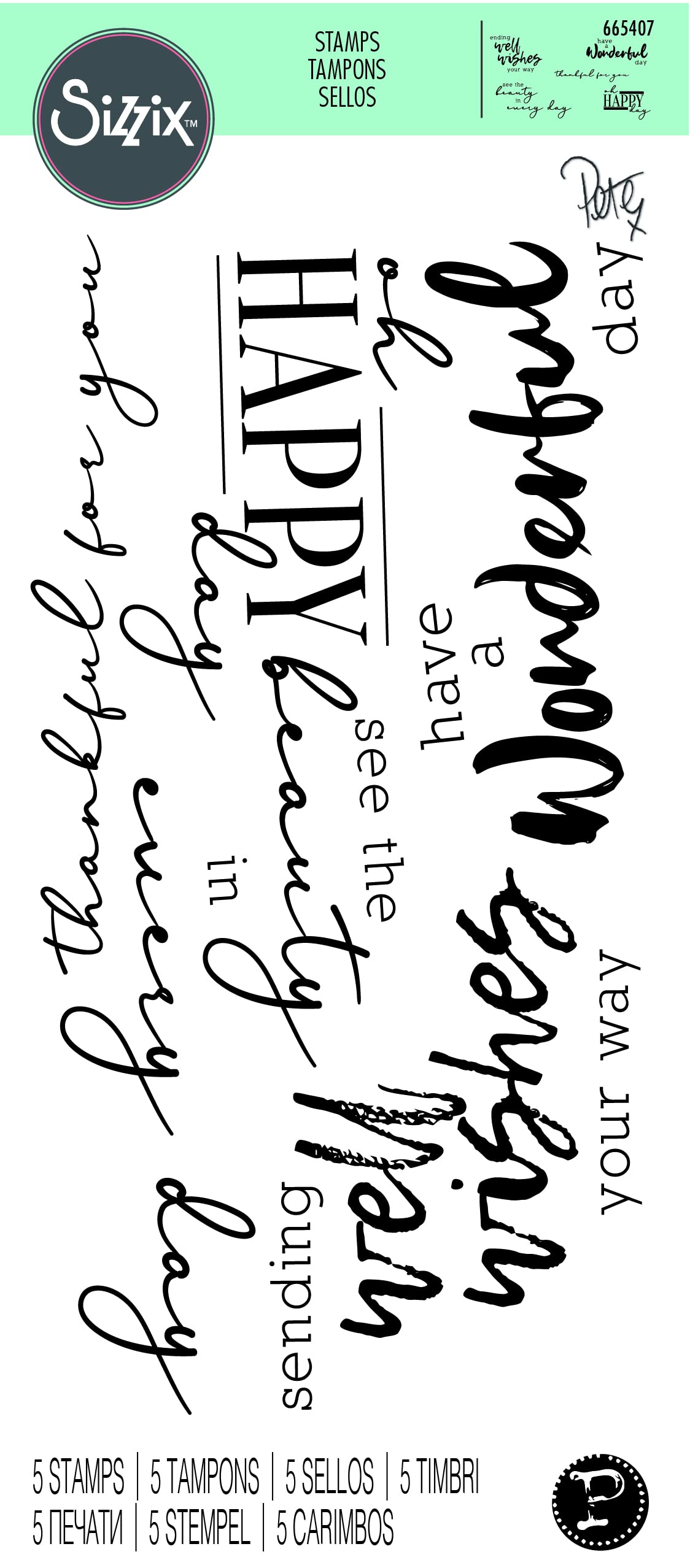 Sizzix Clear Stamps 5PK Sunnyside Sentiments #5 by Pete Hughes | 665407 | Chapter 3 2022, Multicolor - Image 3