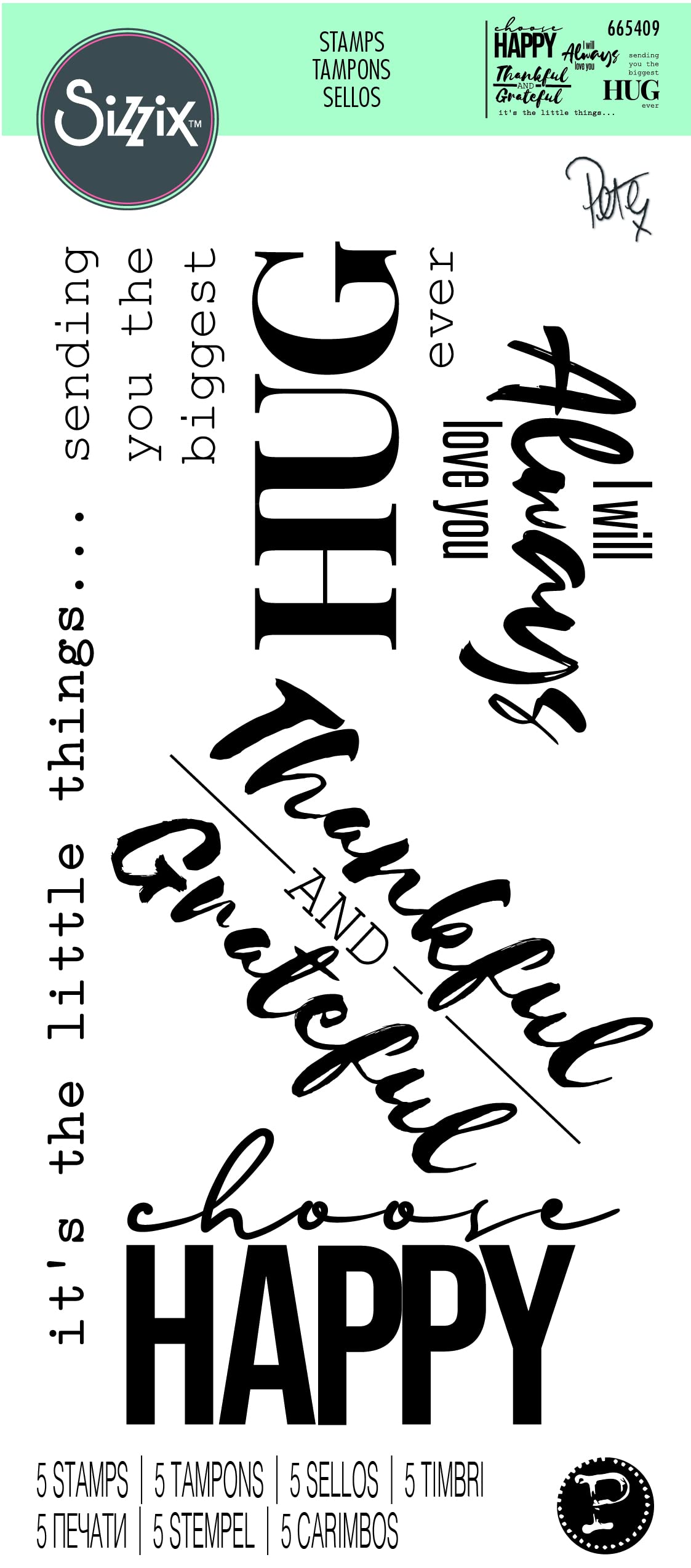 Sizzix Clear Stamps 5PK Sunnyside Sentiments #7 by Pete Hughes | 665409 | Chapter 3 2022, One Size, Multicolor - Image 3