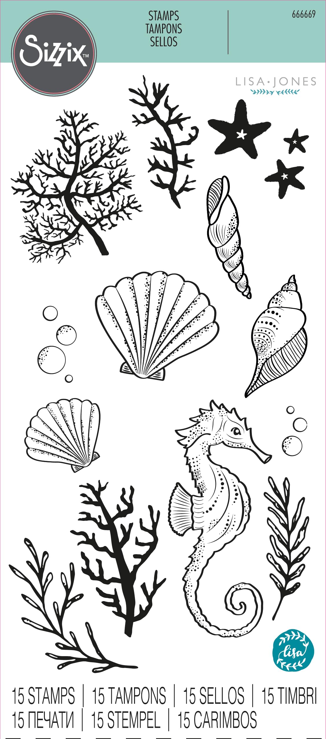 Sizzix Clear Stamps Set Ocean Elements by Lisa Jones, Multicolor, One Size - Image 3