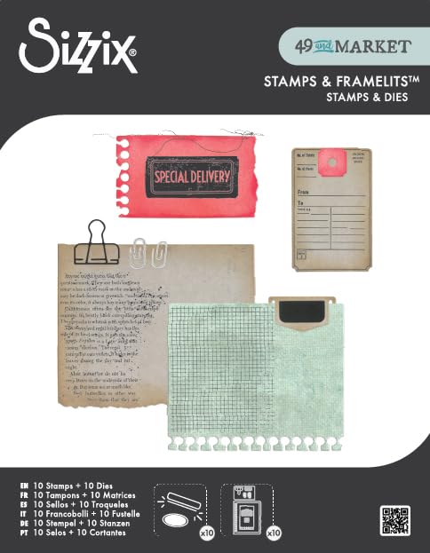 Sizzix Clear Stamps Set with Framelits Dies, Creative Combos by 49 & Market, 10 Rubber Stamps & 10 Cutting Dies - Image 4
