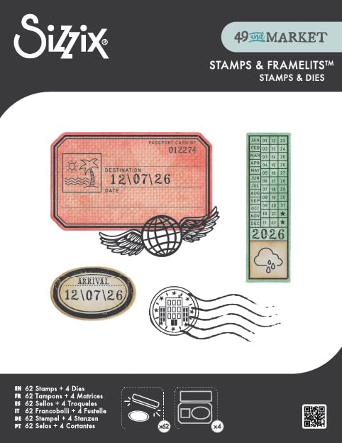 Sizzix Clear Stamps Set with Framelits Dies, Globetrotter’s Mark by 49 & Market, 62 Rubber Stamps & 4 Cutting Dies - Image 4