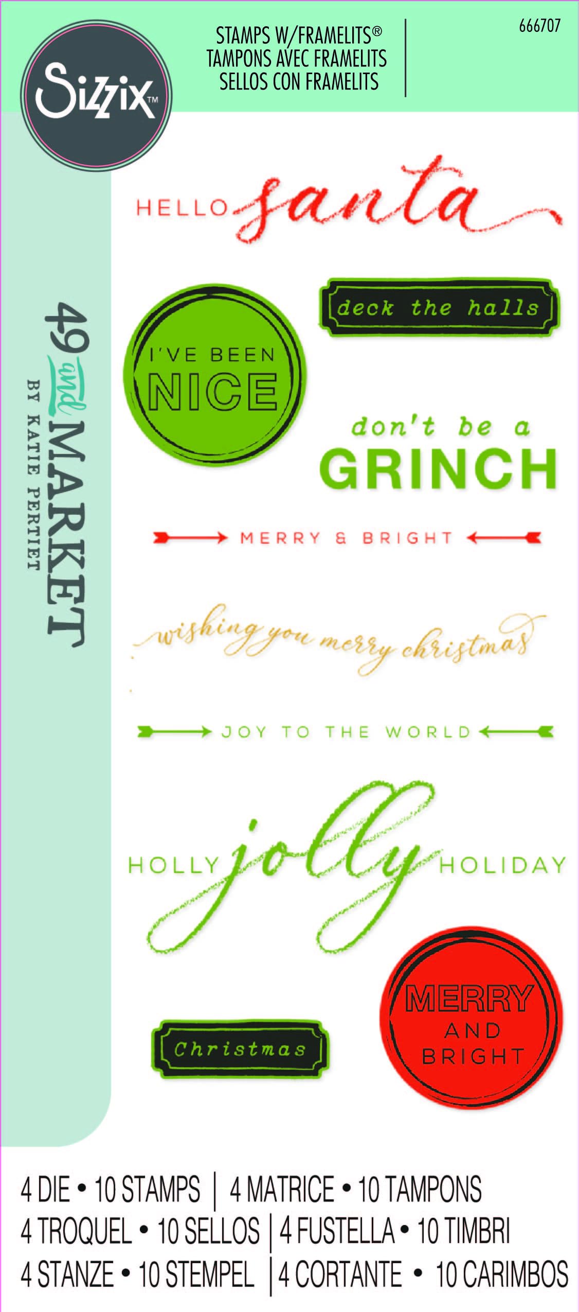 Sizzix Clear Stamps w/Framelits Die Jolly Sentiments by 49 and Market - Image 4