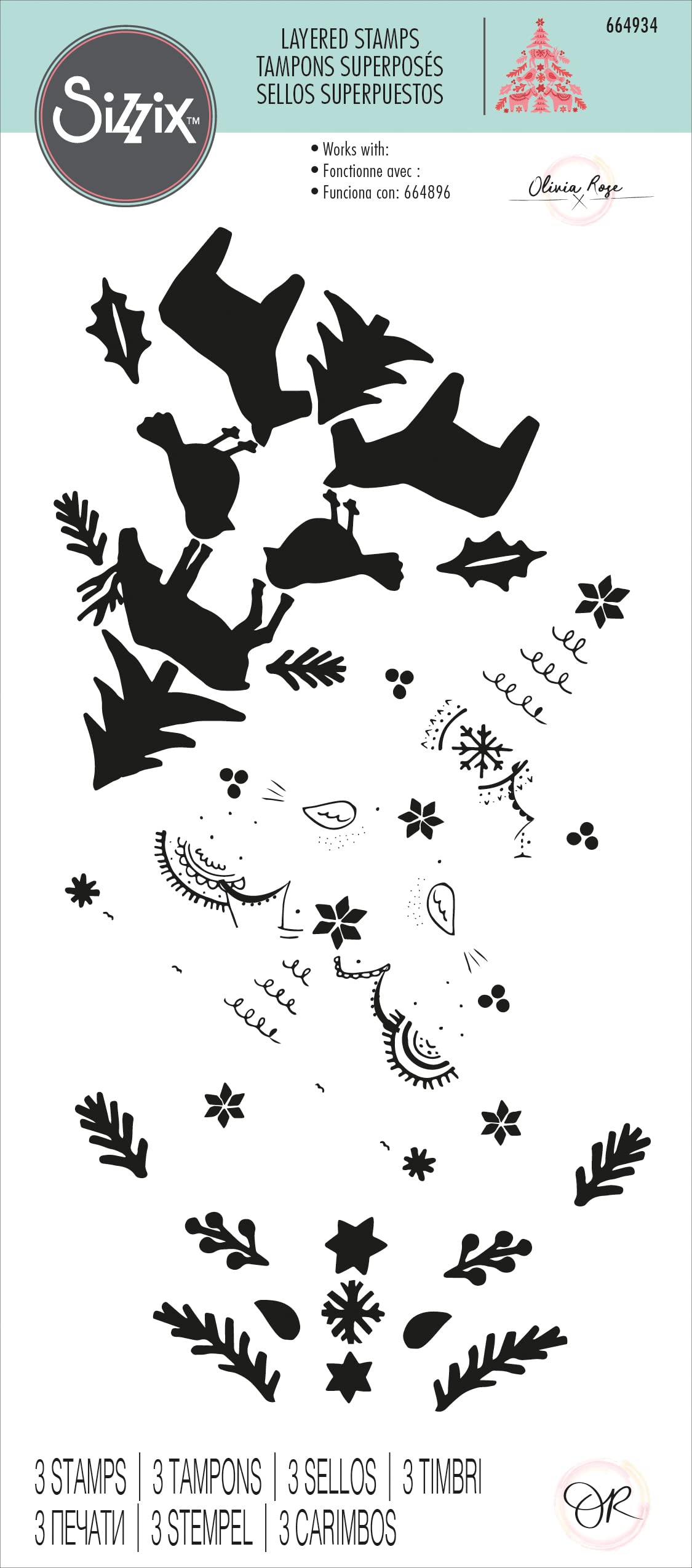 Sizzix Layered Clear Craft Card Making 3PK Folk Tree by Olivia Rose | 664934 | Chapter 4 2022 Stamps - Image 3