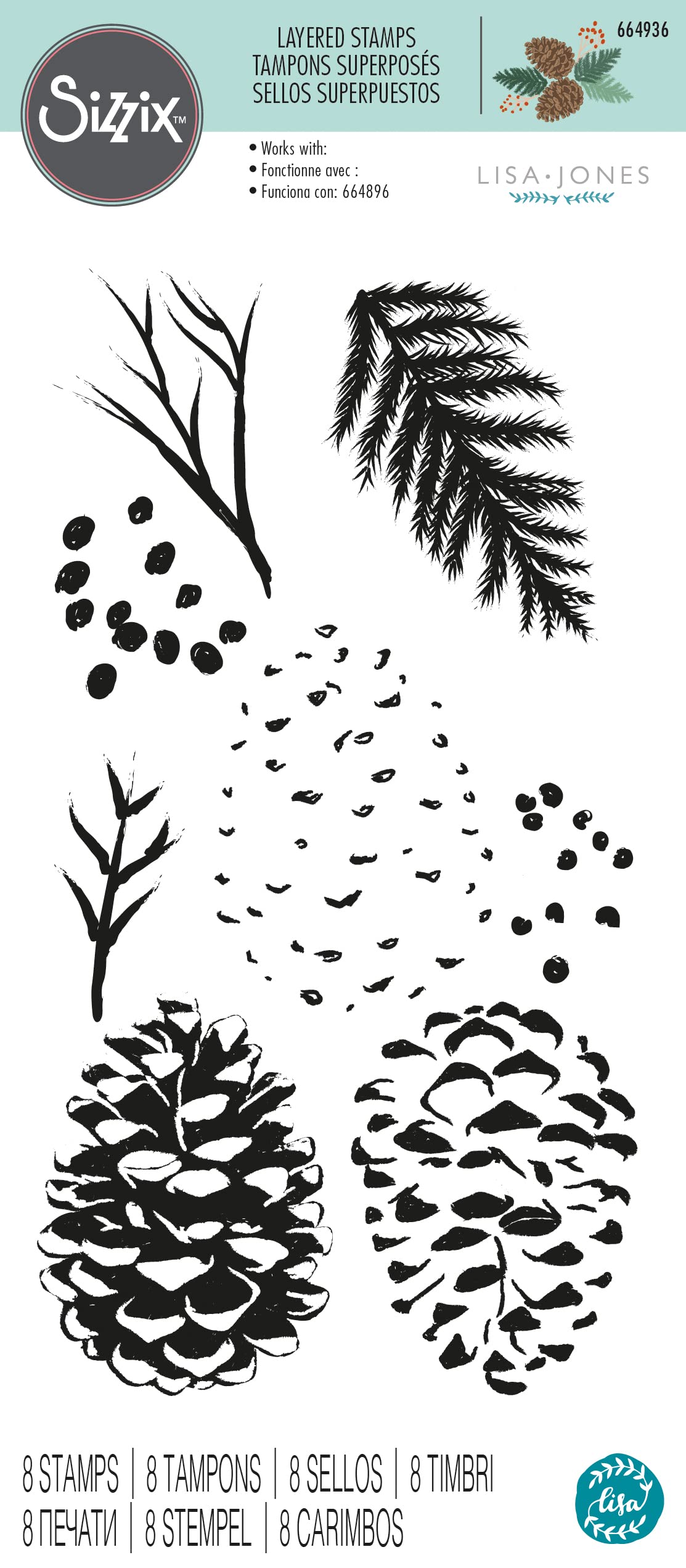 Sizzix Layered Clear Craft Stamps for Card Making 8PK Pine Branches by Lisa Jones | 664936 | Chapter 4 2022 - Image 3