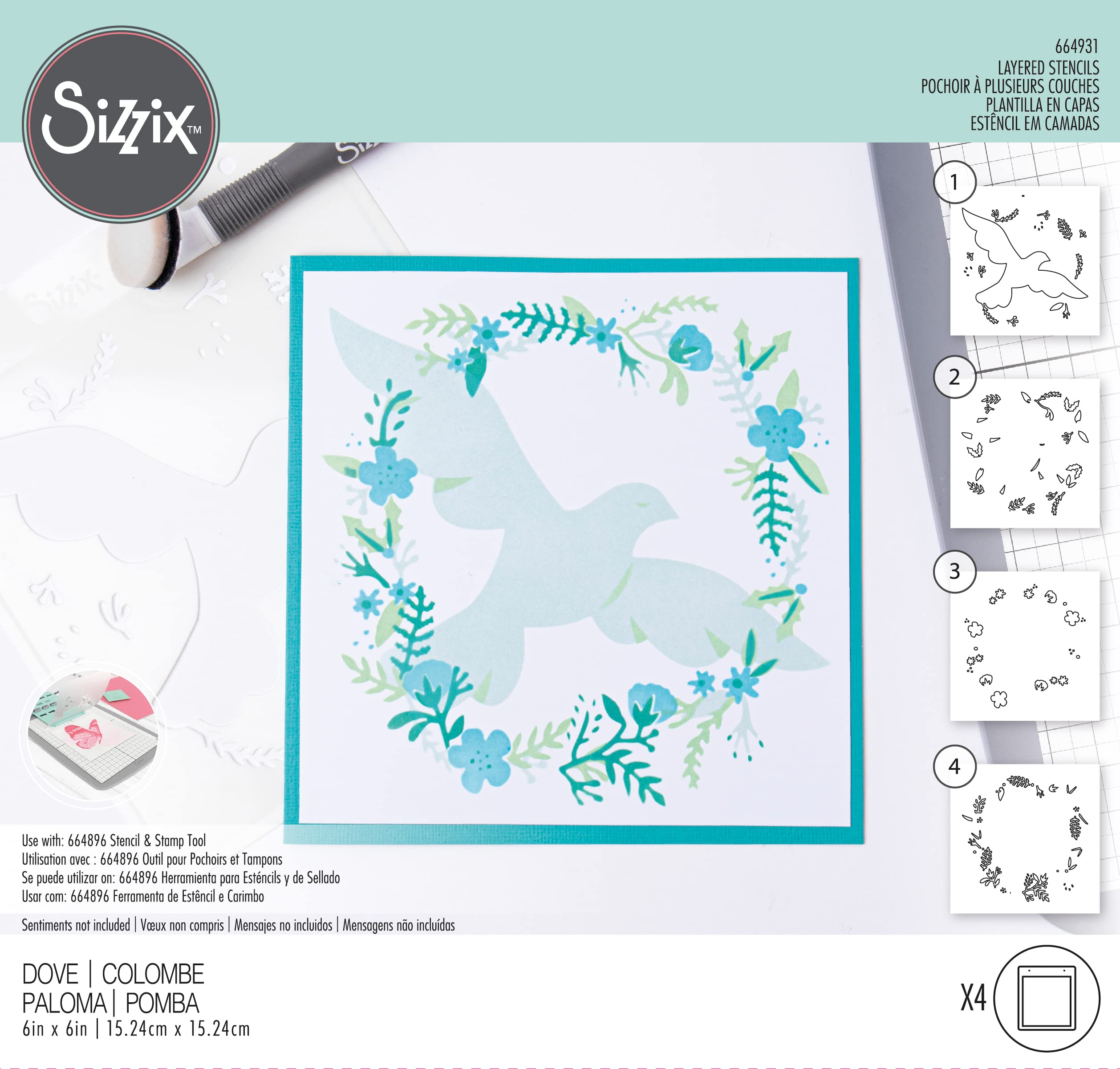 Sizzix Layered Reusable Stencils for Crafts 4PK Dove | 664931 | Chapter 4 2022 - Image 3