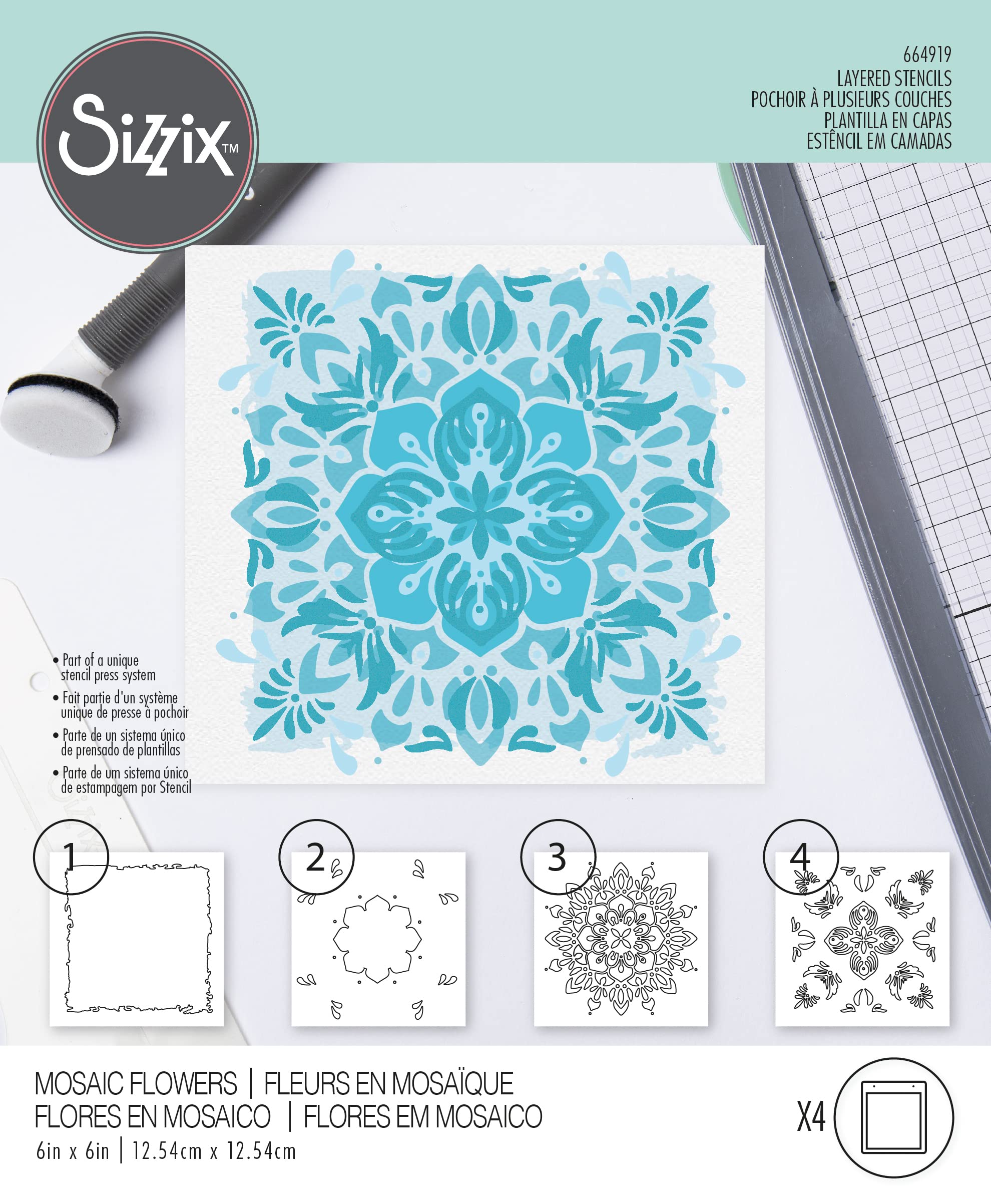 Sizzix Layered Reusable Stencils for Crafts 4PK Mosaic Flowers by Jessica Scott | 664919 | Chapter 4 2022 - Image 3