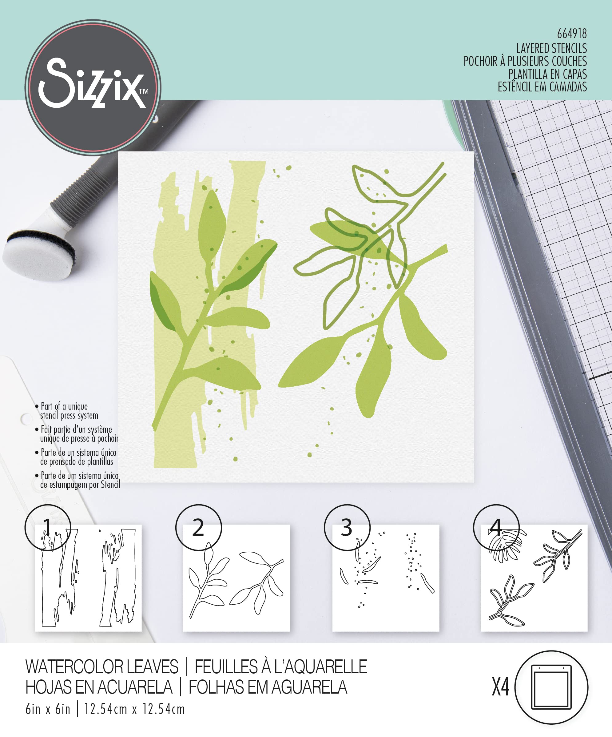 Sizzix Layered Reusable Stencils for Crafts 4PK Watercolor Leaves by Olivia Rose | 664918 | Chapter 4 2022 - Image 3